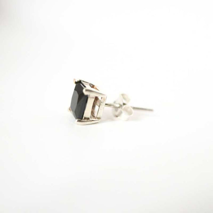Silver Gents Earring with 6mm Square Black CZ