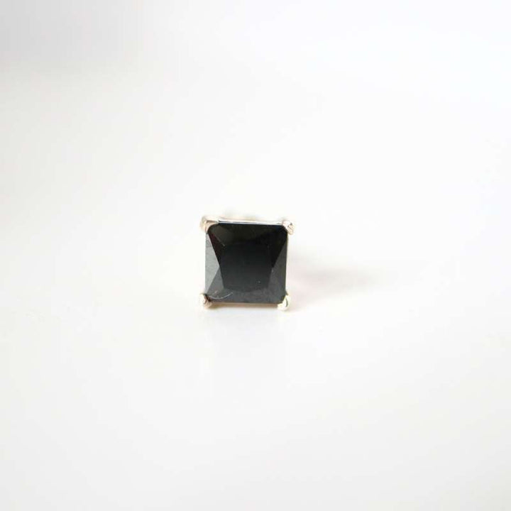 Silver Gents Earring with 6mm Square Black CZ