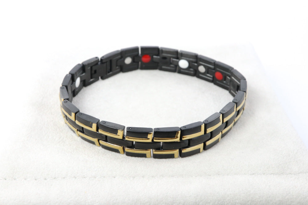 Men's Stainless Steel Magnetic Bracelet in Black/Gold