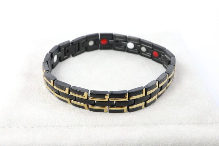Men's Stainless Steel Magnetic Bracelet in Black/Gold