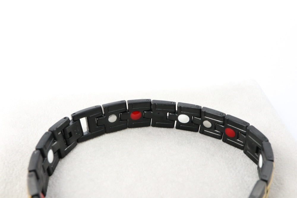 Men's Stainless Steel Magnetic Bracelet in Black/Gold