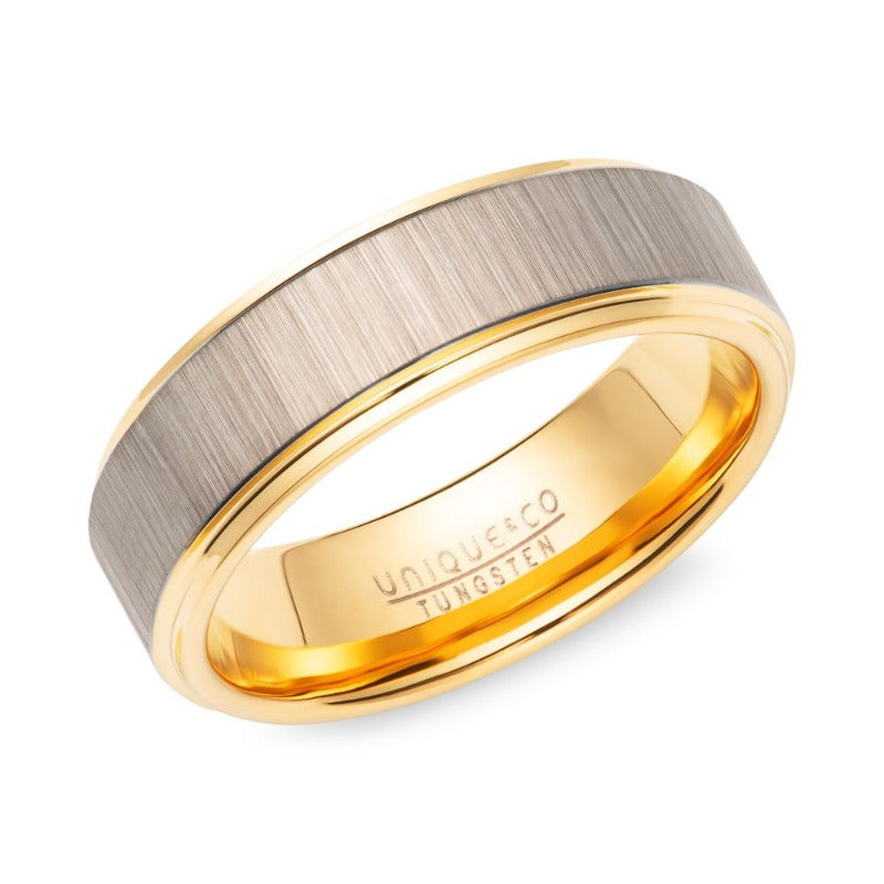 Men's tungsten ring with gold IP edges - Carathea