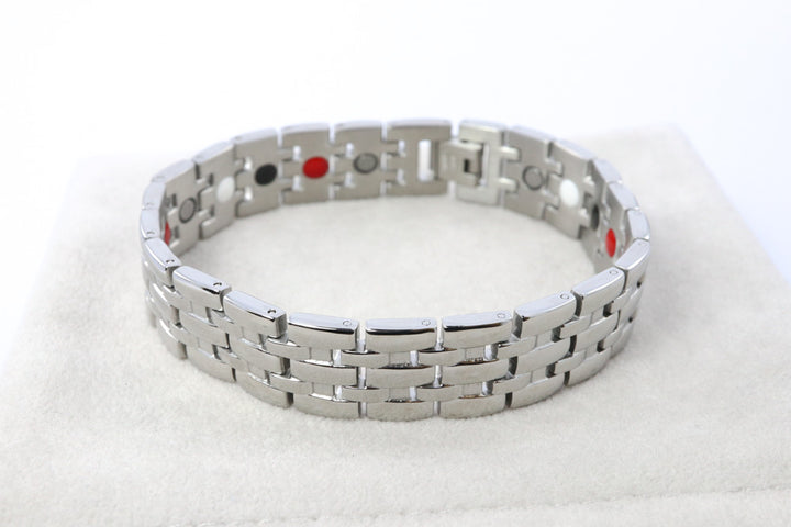 Men's Wide Stainless Steel Link Bracelet with Magnets