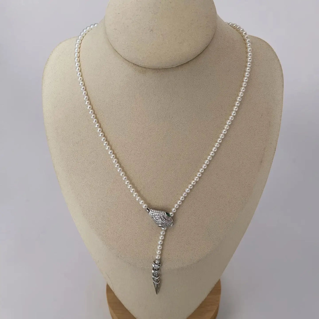Silver and White Freshwater Pearl Serpent Necklace