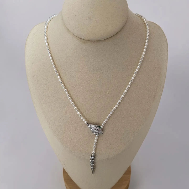 Silver and White Freshwater Pearl Serpent Necklace