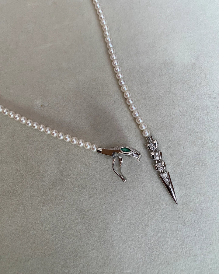 Silver and White Freshwater Pearl Serpent Necklace