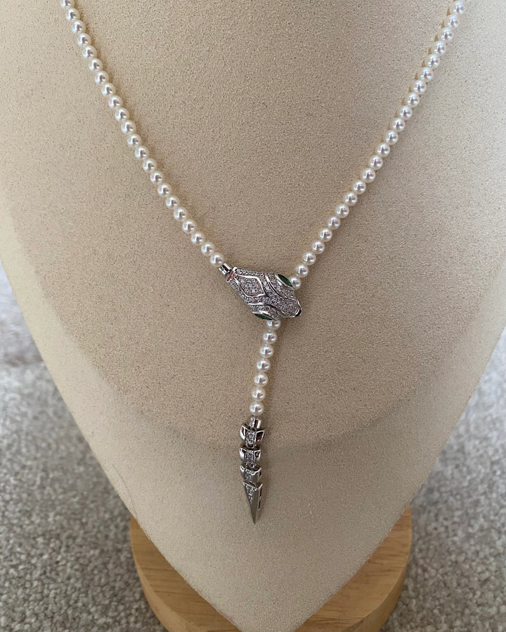 Silver and White Freshwater Pearl Serpent Necklace