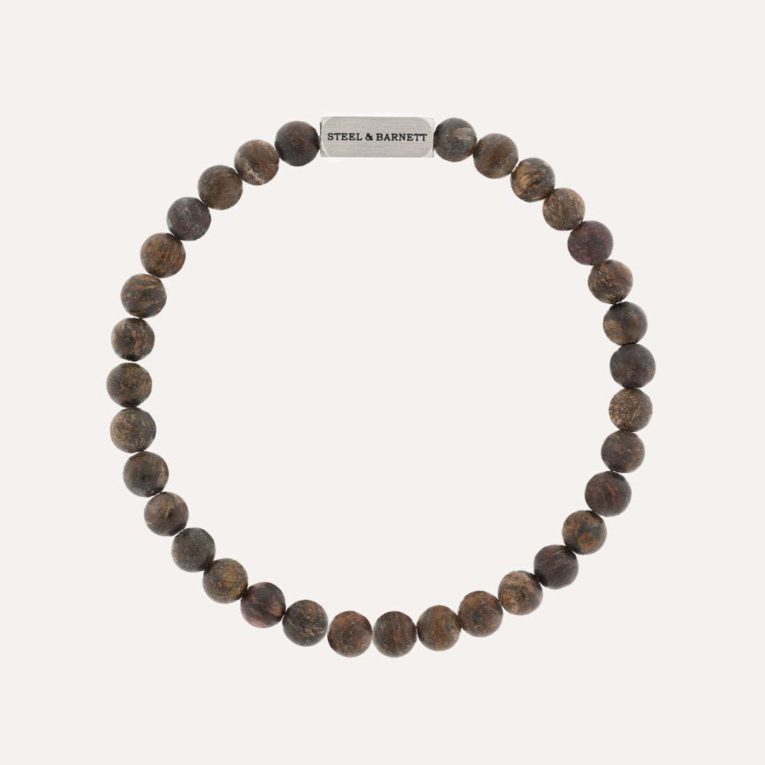 Bronzite Ned bracelet with blue sodalite beads and a silver clasp.