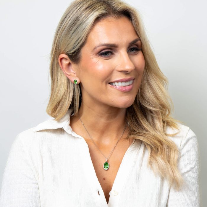 Fiorelli Oval Peridot Crystal Pendant with Cubic Zirconia Wave