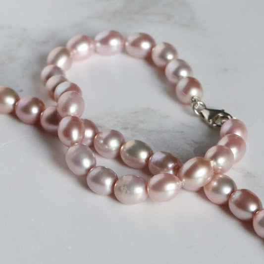 Pink Barrel-Shaped Cultured River Pearl Bracelet