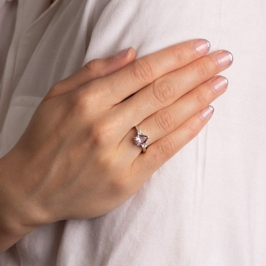 silver trilogy ring with pink and white stones - Carathea