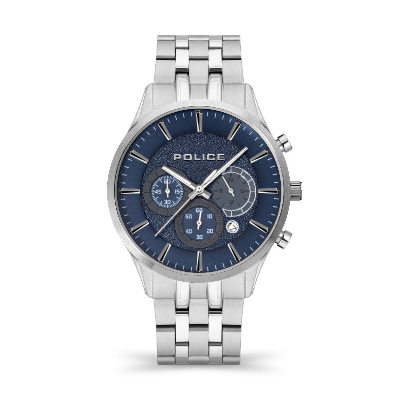 Police men's Cage watch with blue dial and steel bracelet - Carathea