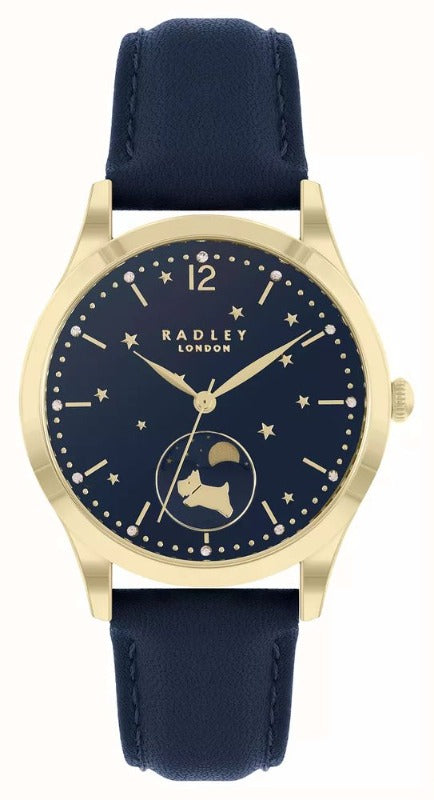 Radley Moonphase watch in navy blue and gold - Carathea jewellers