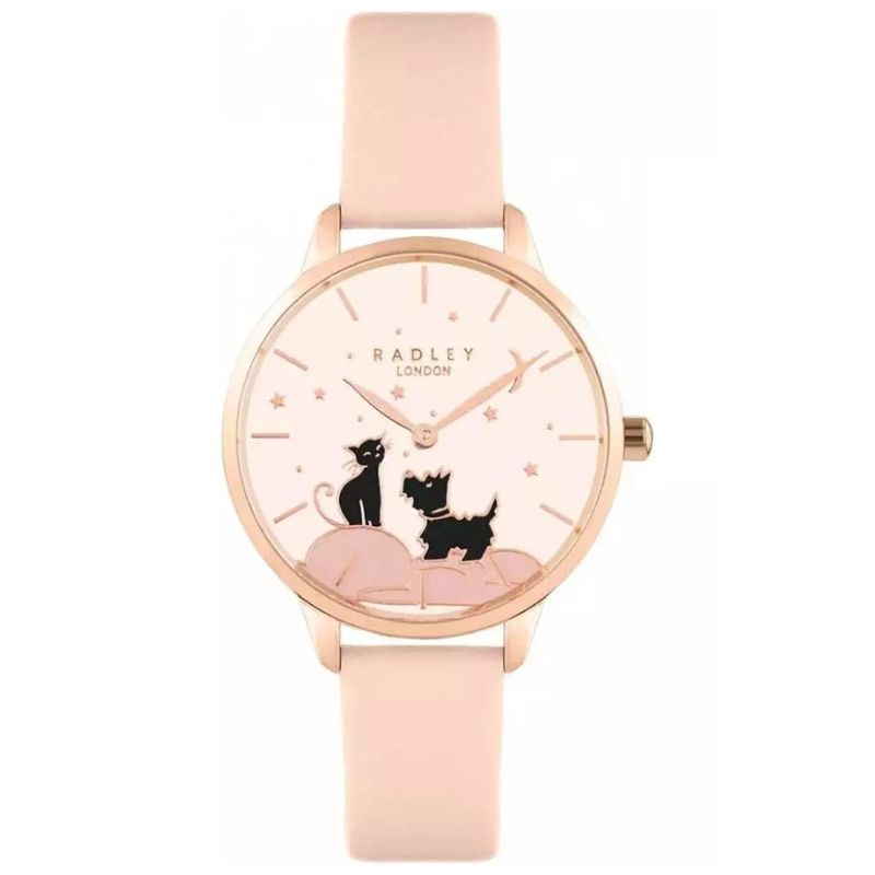 ladies Radley watch with dog and cat pink strap - Carathea jewellers