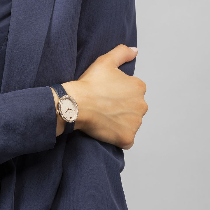 Ladies Radley watch with blue leather strap and champagne dial set with crystals - Carathea.