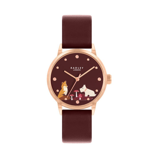 Radley ladies watch with oxblood red dial and leather strap | Carathea Watches