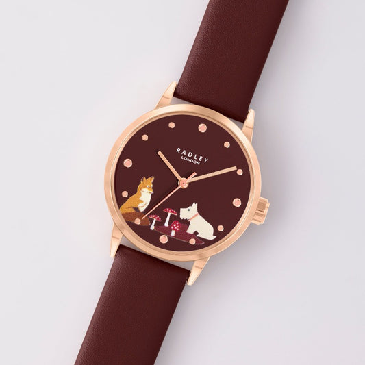 Radley ladies watch with oxblood red dial and leather strap | Carathea Watches