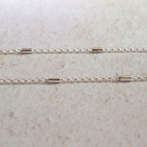silver cylinder and rolo station chain necklace | Carathea