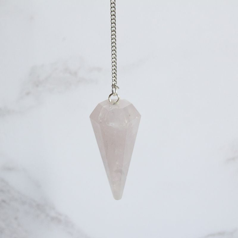 rose quartz faceted cone pendulum - Carathea