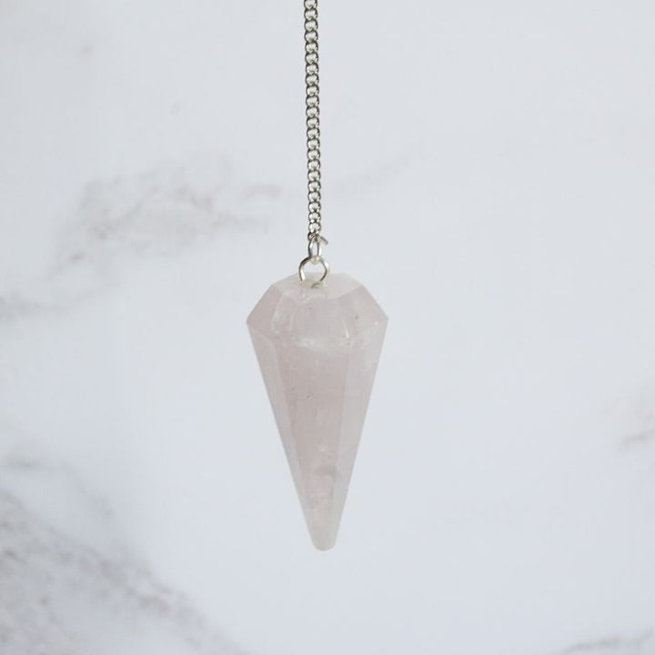 rose quartz faceted cone pendulum - Carathea