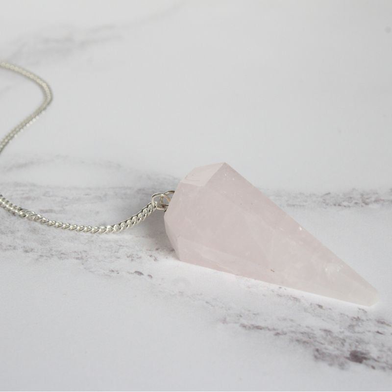 rose quartz faceted cone pendulum - Carathea