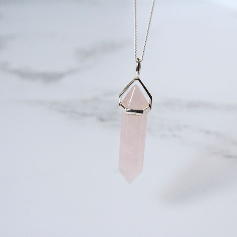 Rose Quartz DT Point Pendant in Silver (excludes chain)
