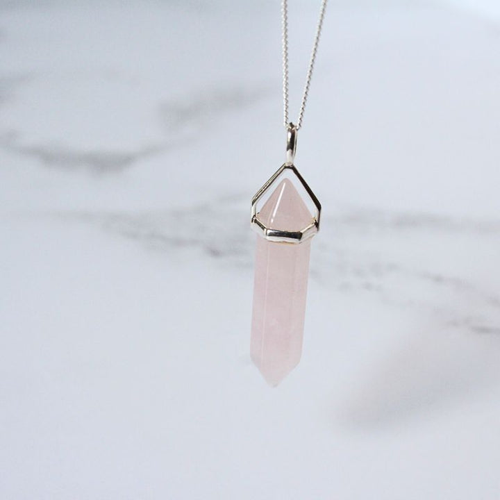 Rose Quartz DT Point Pendant in Silver (excludes chain)