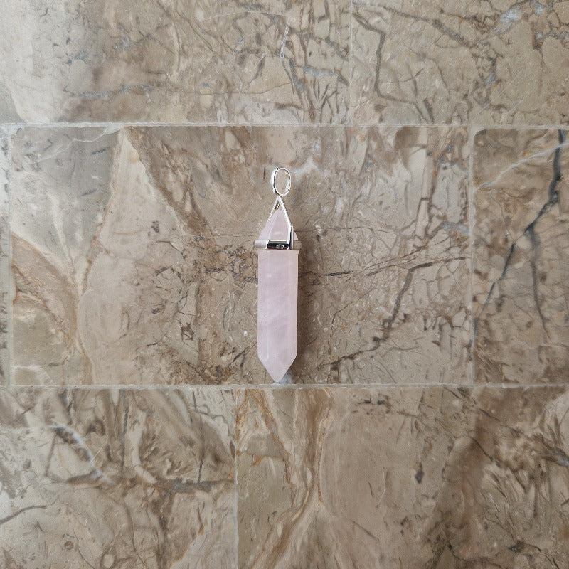 Rose Quartz DT Point Pendant in Silver (excludes chain)