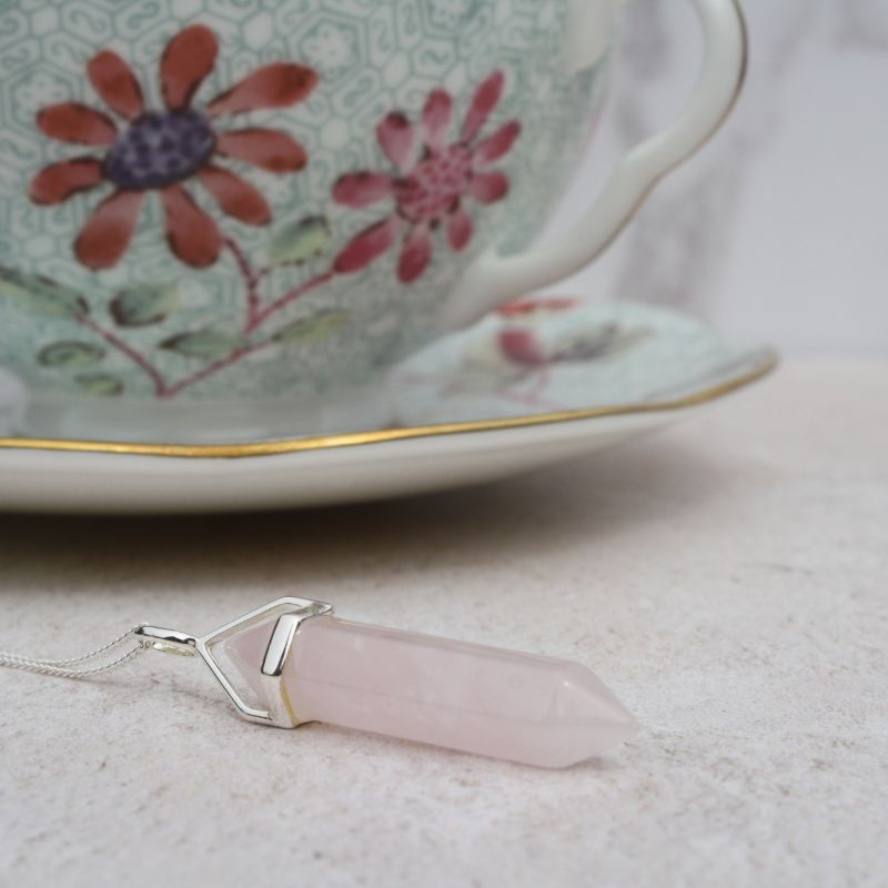 Rose Quartz DT Point Pendant in Silver (excludes chain)