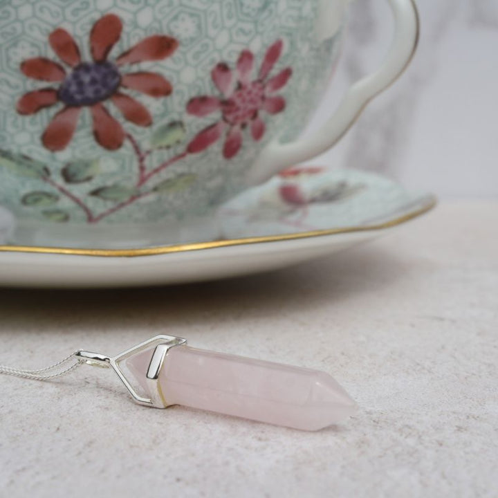 Rose Quartz DT Point Pendant in Silver (excludes chain)