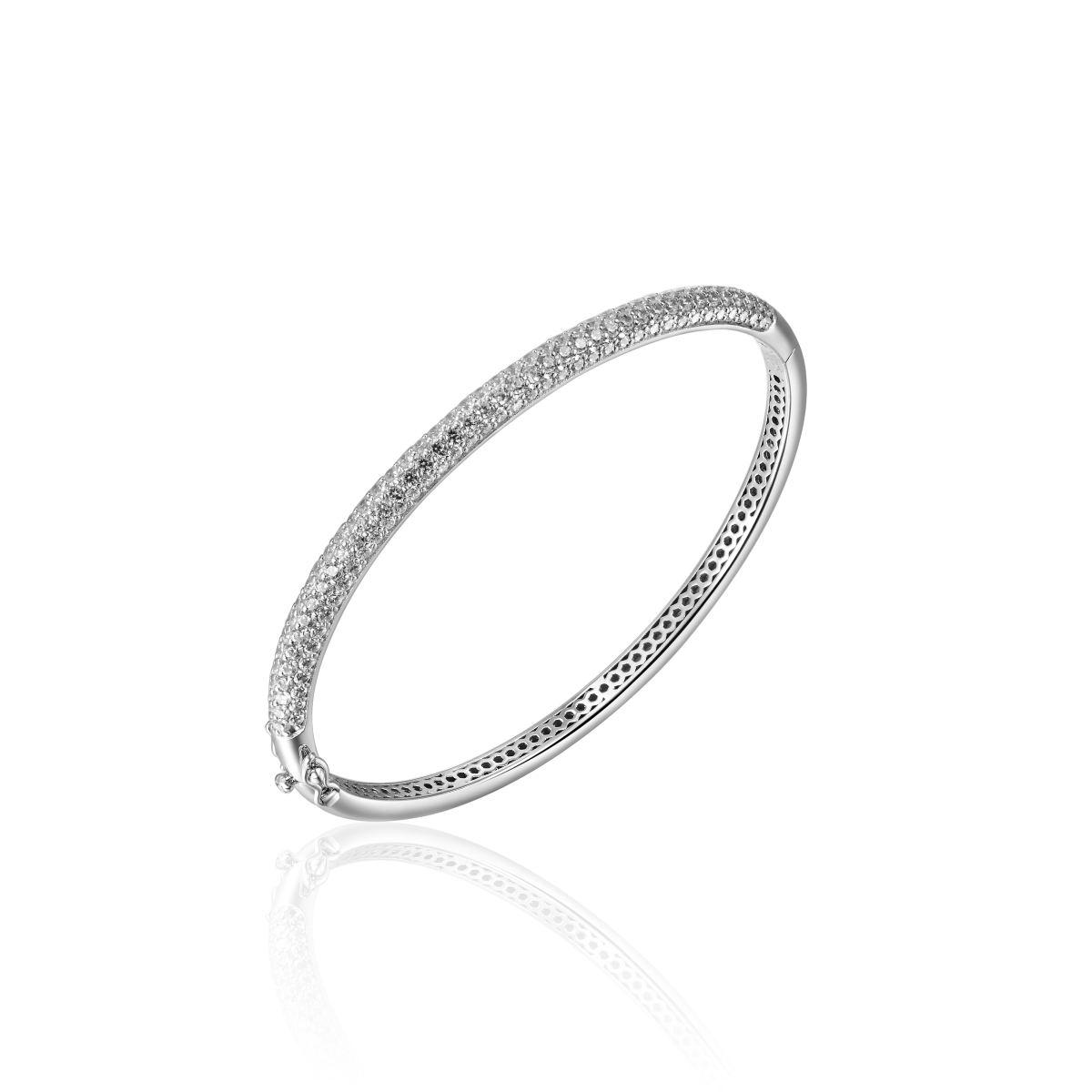 Hinged Polished Silver & CZ Bangle for Ladies 4mm Diameter