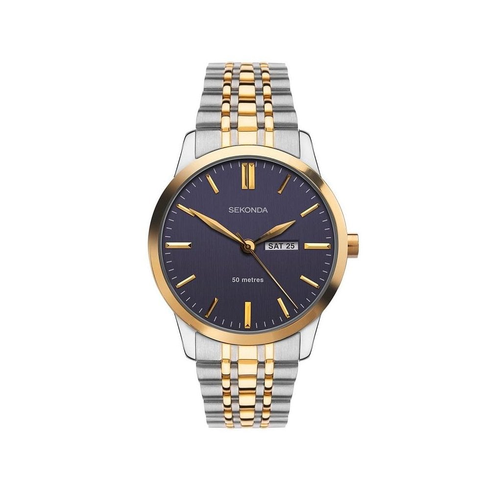 Sekonda two tone men's watch blue dial - Carathea