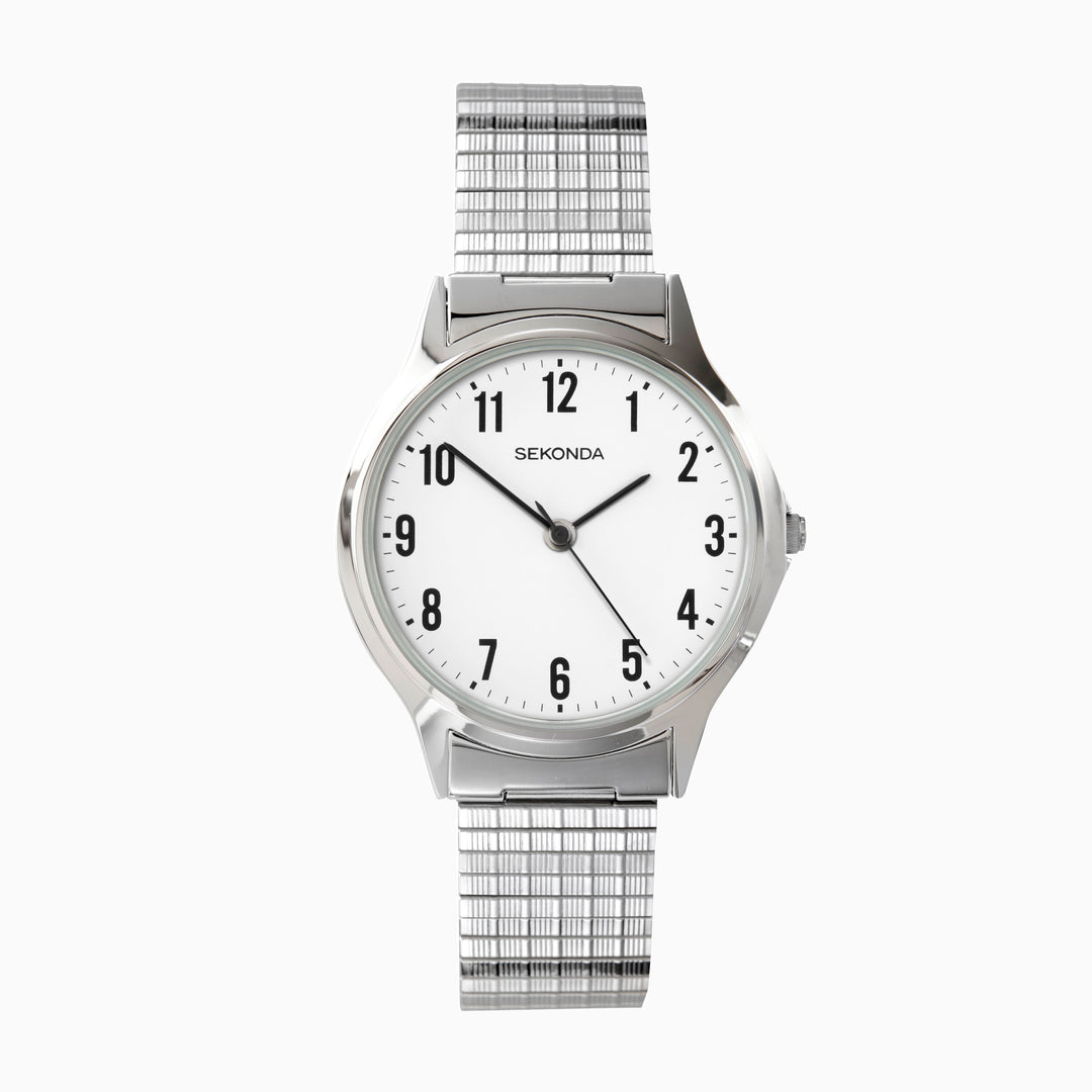 Sekonda men's easy reader watch with a silver band and white face.