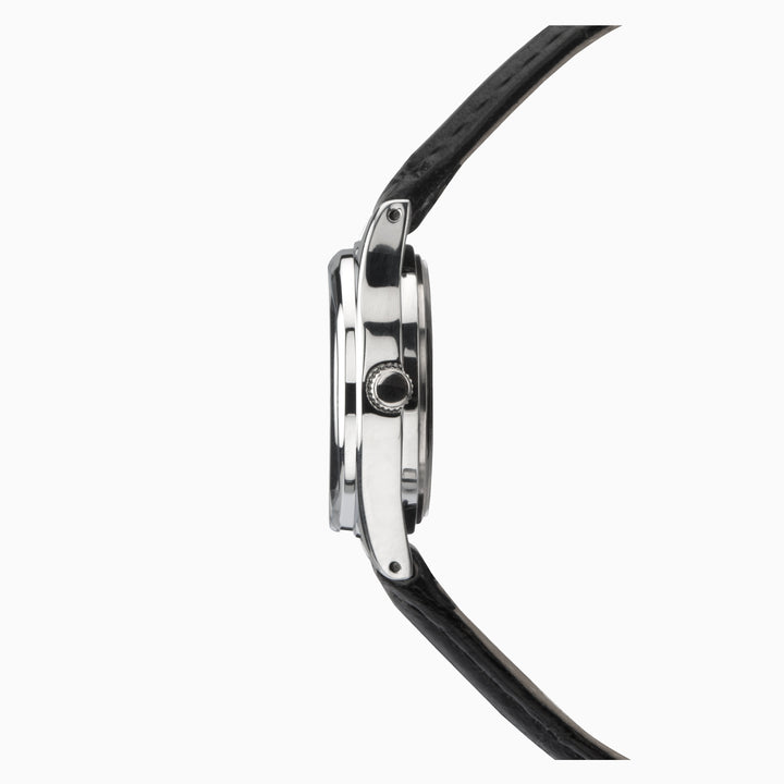 Sekonda Easy Reader watch with a white face and black leather strap.