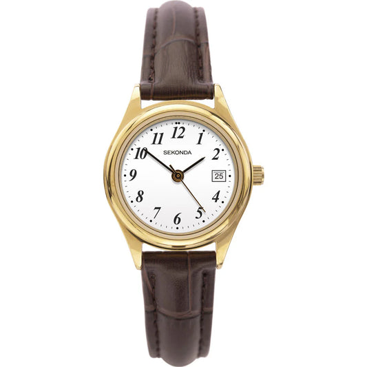 Sekonda Ladies Easy Reader Brown Strap Gold Case