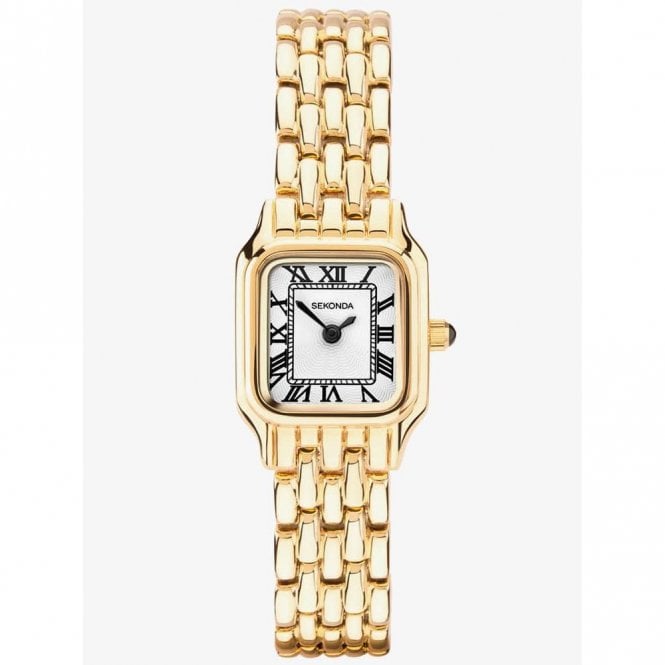Gold plated ladies Sekonda watch with white square dial | Carathea