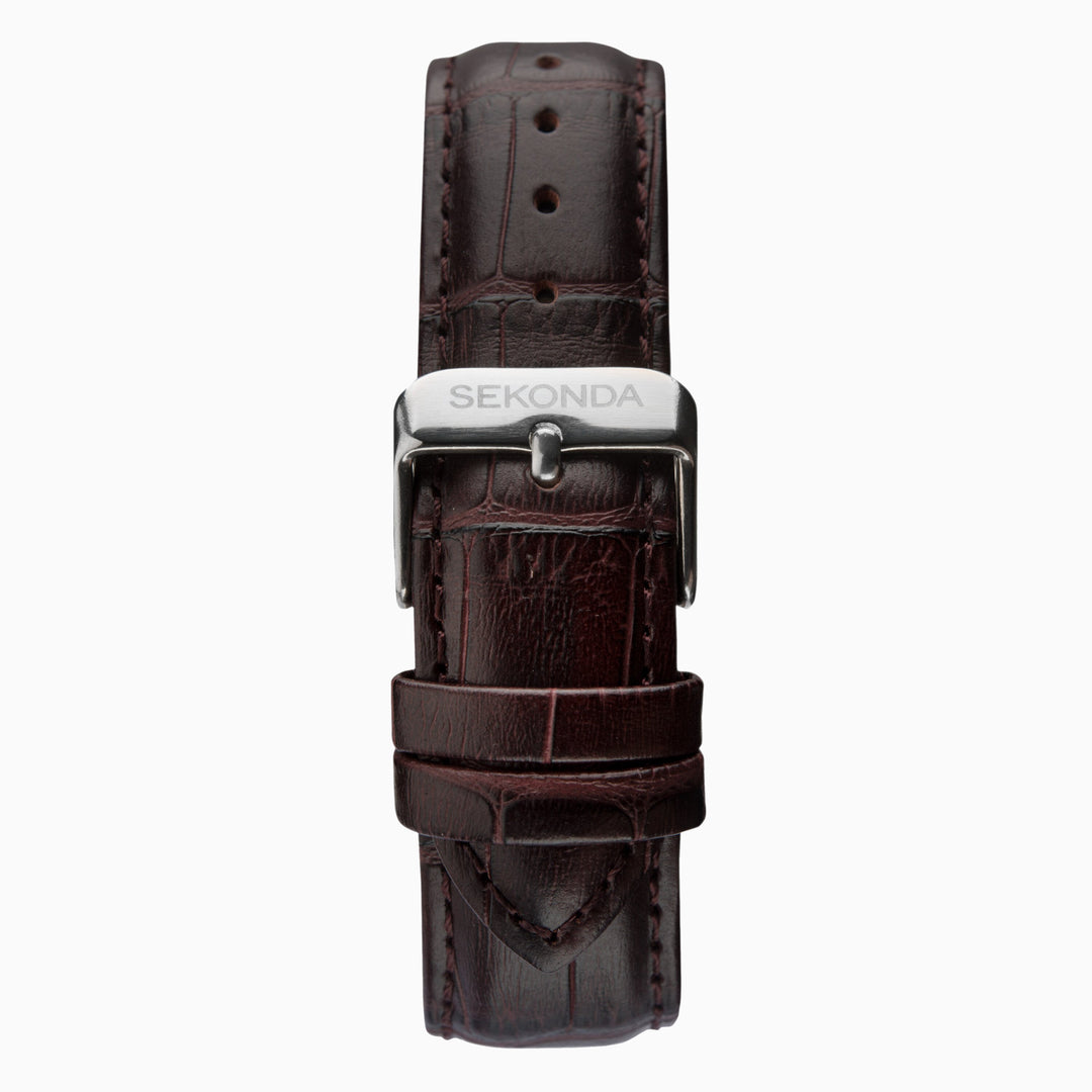 Sekonda brown strap watch with a blue sunray dial.