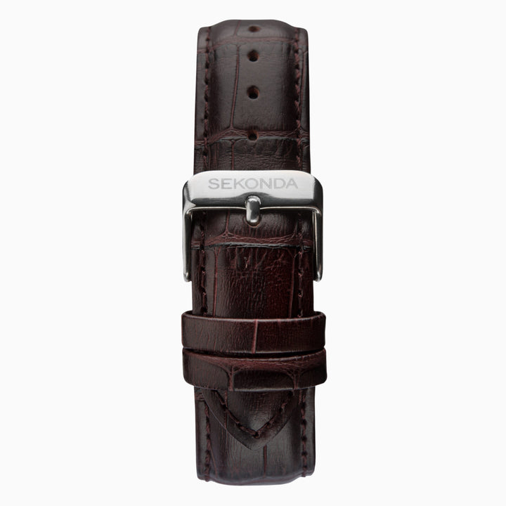 Sekonda brown strap watch with a blue sunray dial.