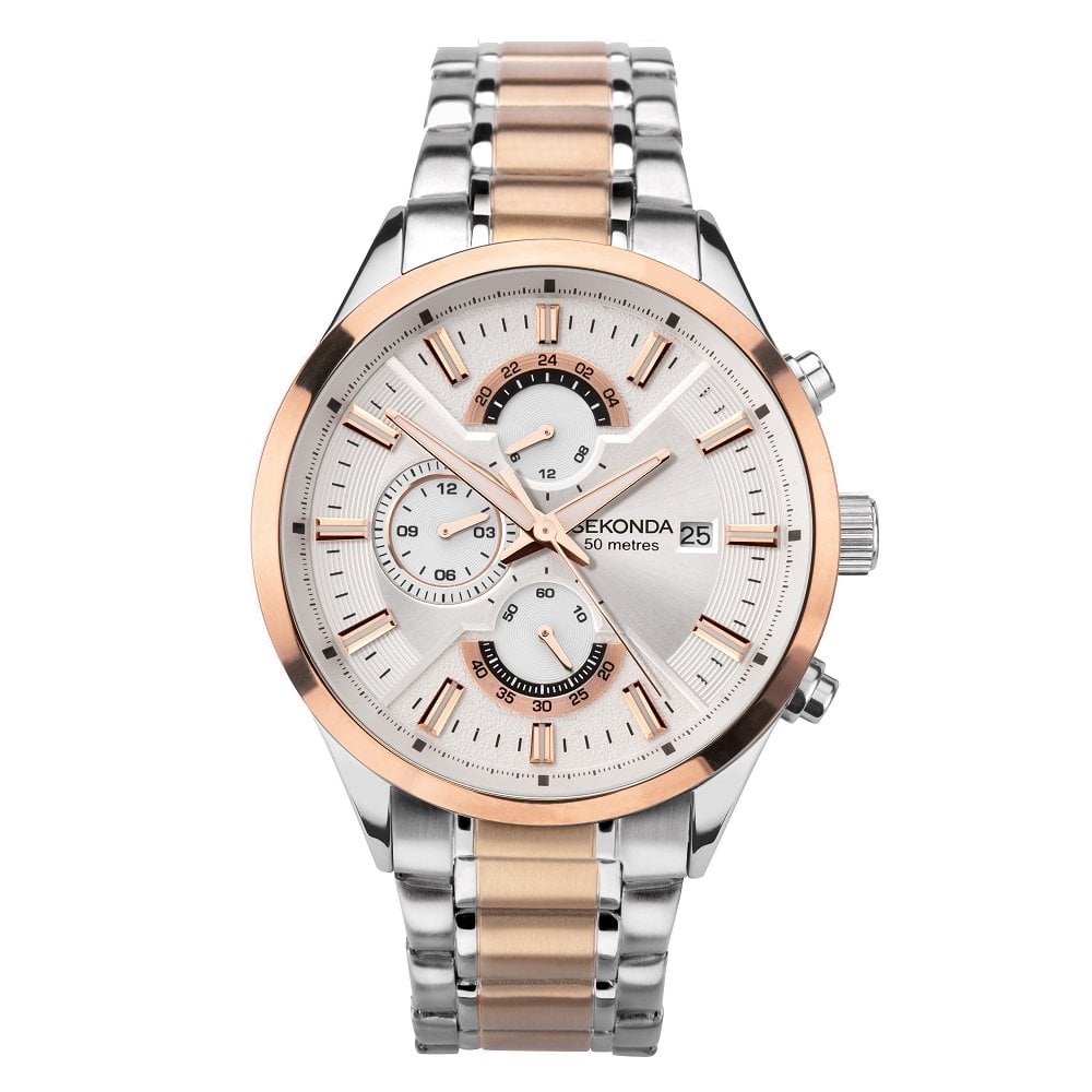Sekonda men's dual time rose gold/silver watch Carathea jewellers