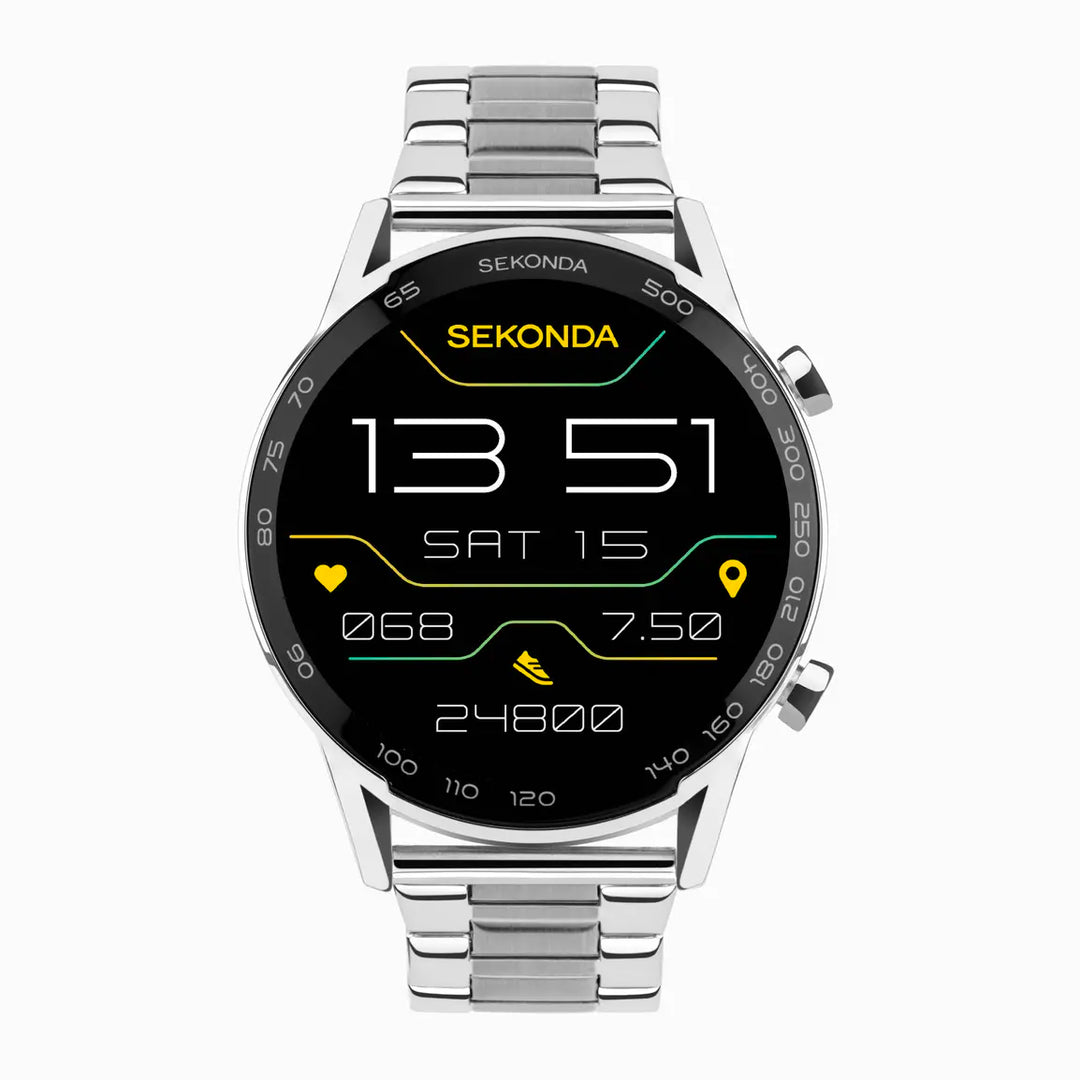 Sekonda smart watch with a silver band and touchscreen display.