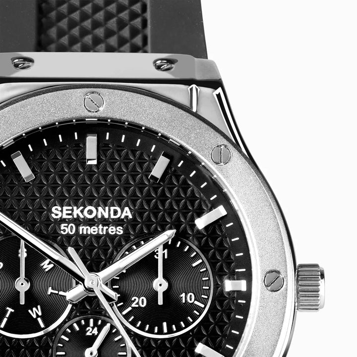 Sekonda Titan watch with a black silicone strap.