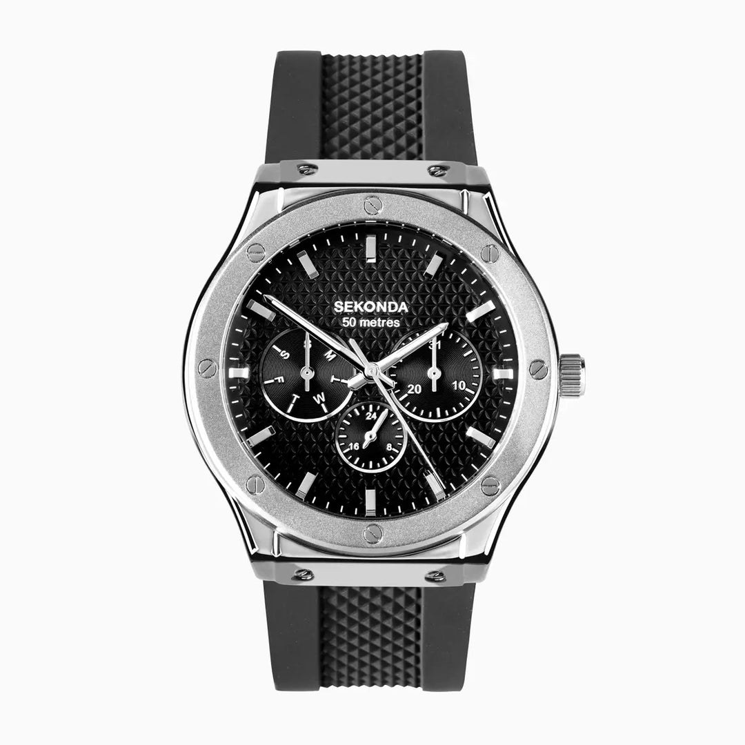 Sekonda Titan watch with a black silicone strap.