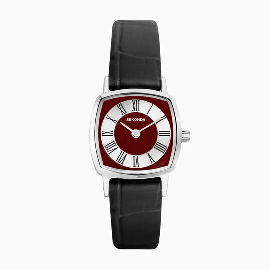 Sekonda Ladies Heritage Watch Black Strap Red Dial 40376