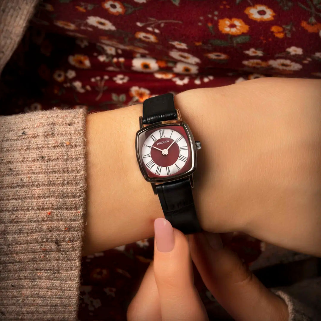 Sekonda Ladies Heritage Watch Black Strap Red Dial 40376