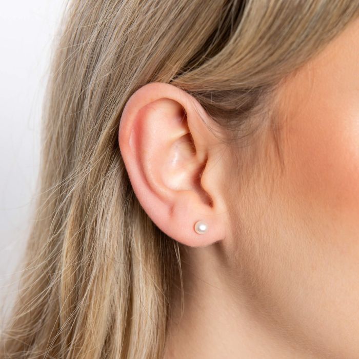 Silver Large Freshwater Pearl Stud Earrings Carathea