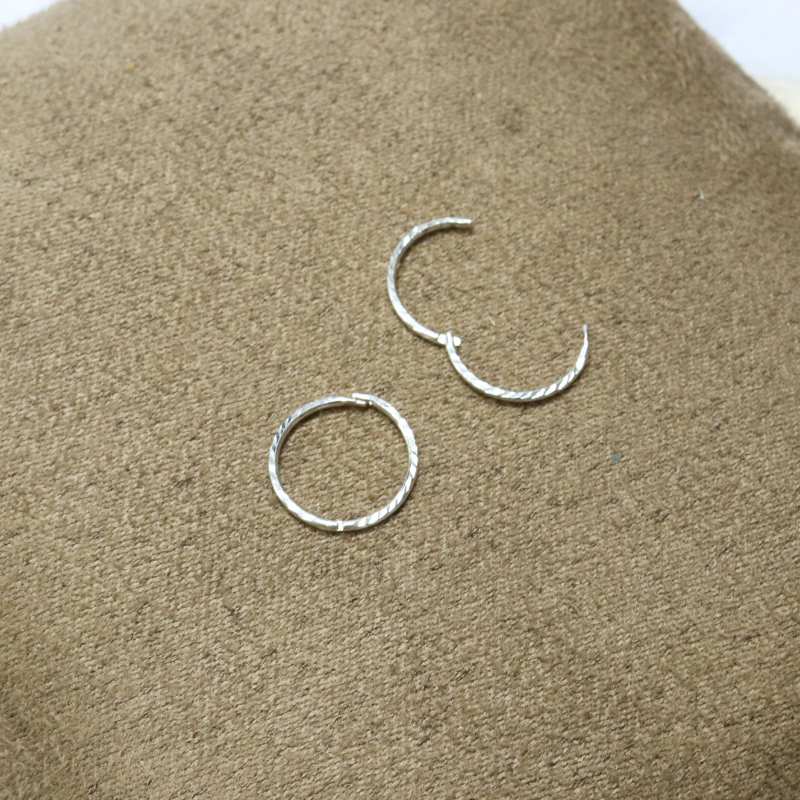 Silver 14 mm Diamond Cut Hinged Sleepers Earrings Hanron 