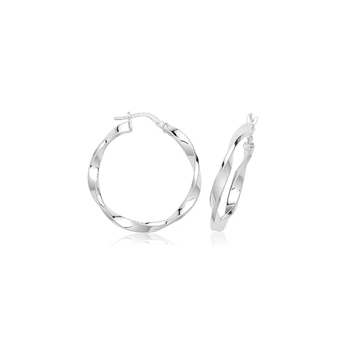 Silver twisted hoop earrings.