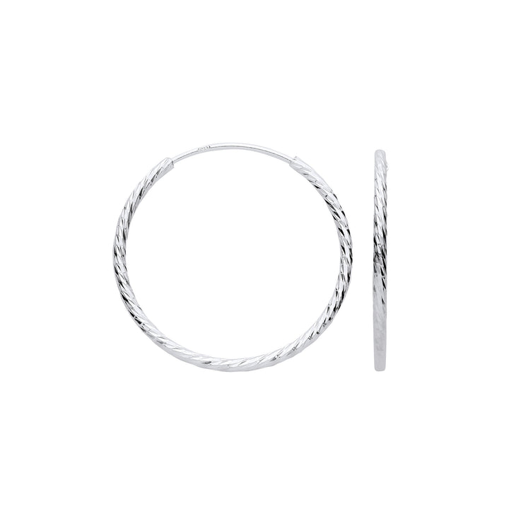 Silver 30 mm Diamond Cut Rope Effect Hoop Earrings