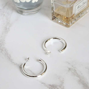 Silver Thick Round Hoop Earrings 30mm