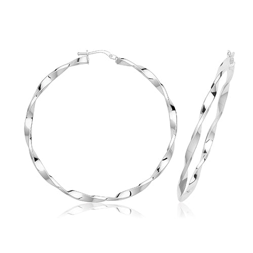 Sterling silver twist hoop earrings.
